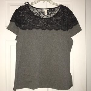 Gray shirt with pretty lace detail.